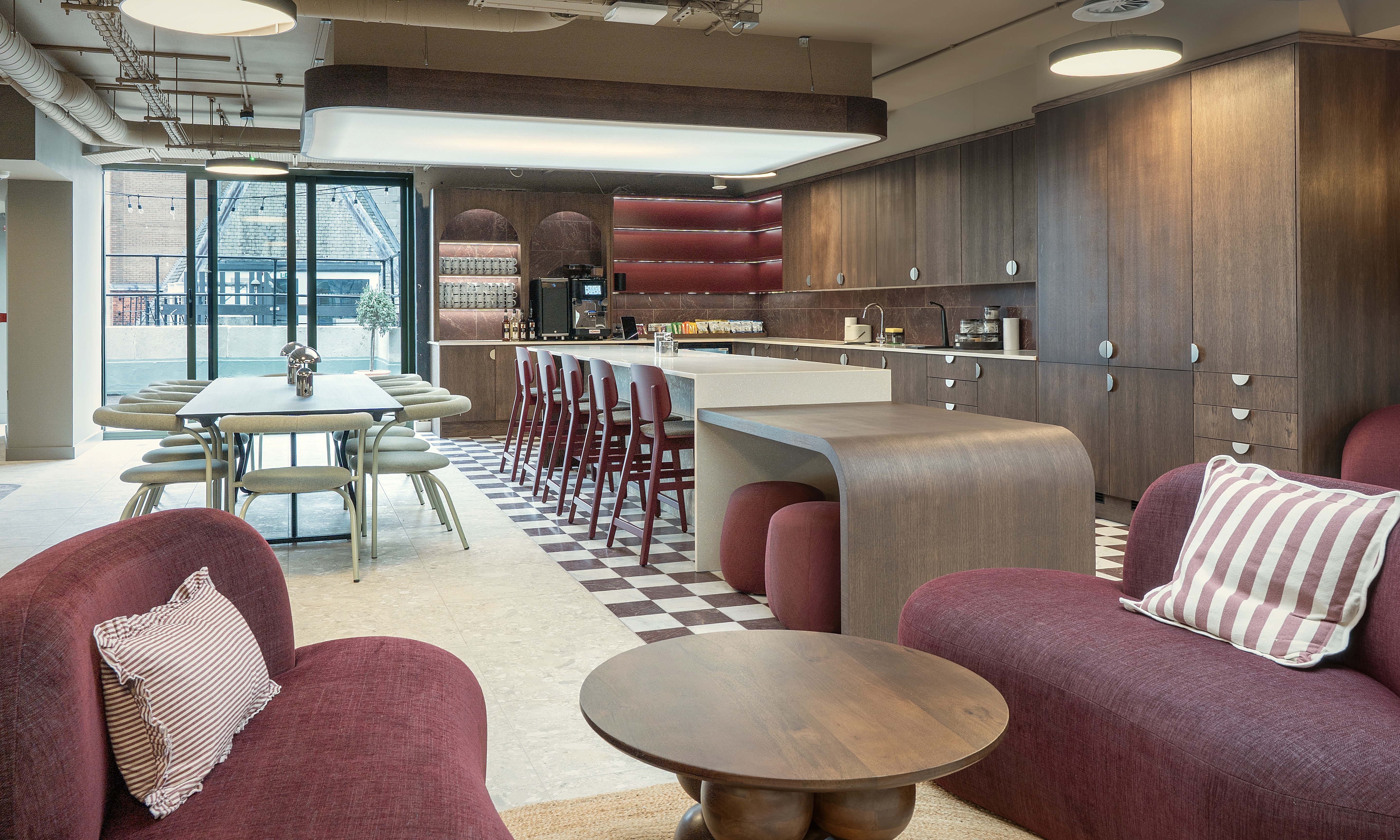Lounge and bar area with terrace views at Runway East, Tottenham Court Road